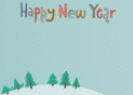 Happy New Year color&eacute; avec sapins 2026